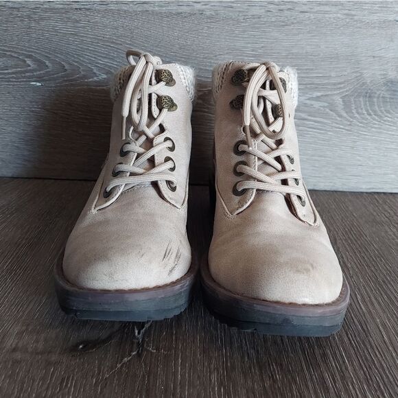 Blowfish MALIBU Boots Women's Comet Beige/Knit Tops Wedge Size 7 Lace-Up - Picture 2 of 11